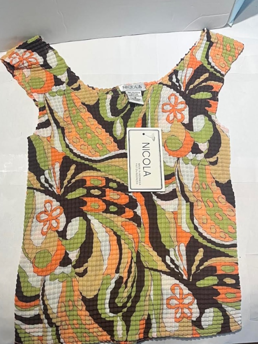 Vintage NWT Nicola Multicolor Crinkle Stretchy Sleeveless Tank Size Small